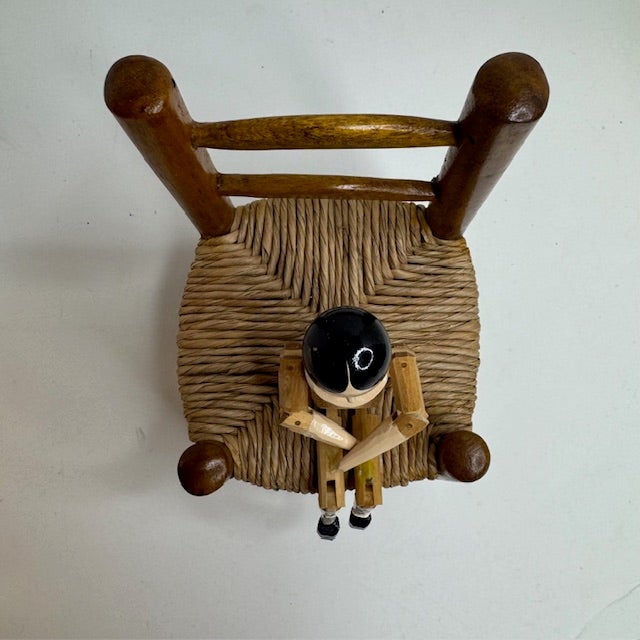 Wood Vintage Eric Horne Co. Wooden Peg Doll in a Rush-Seat Chair, Made in Usa For Sale - Image 7 of 15