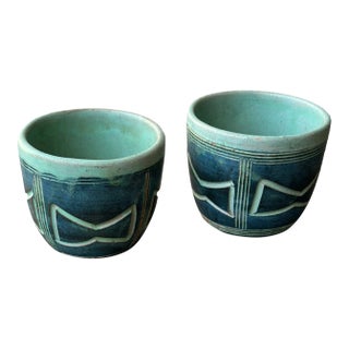Vintage Puerto Rican Pottery Incised Glazed Vessels by Hal Lasky, a Pair, Circa 1963 For Sale