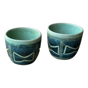 Vintage Puerto Rican Pottery Incised Glazed Vessels by Hal Lasky, a Pair, Circa 1963