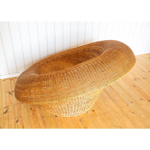 Light Yellow Mid-Century Modern Sculptural Wicker Basket Lounge Chair by Isamu Kenmochi, 1970s For Sale - Image 8 of 18