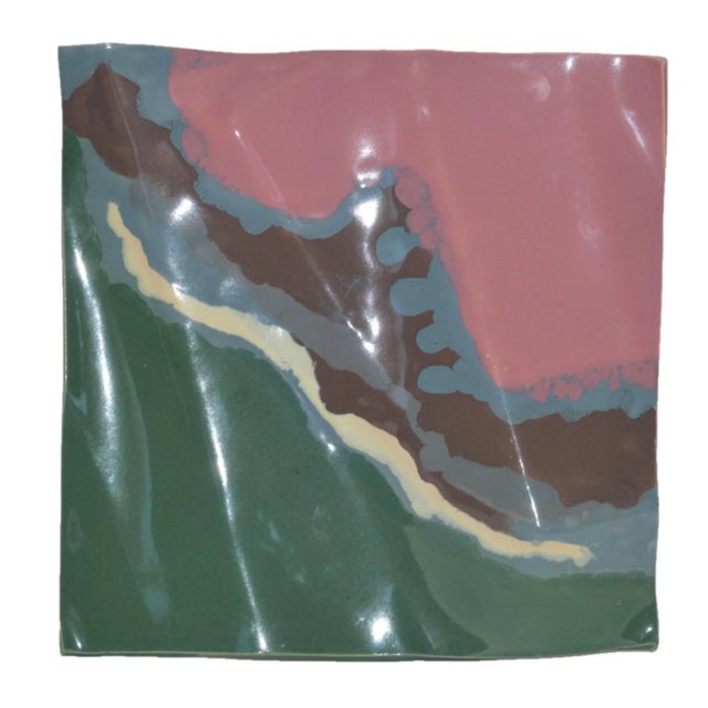 1980s Anne Lindstrom Postmodern Biomorphic Sculpture Ceramic Tile Wall Plaque Hanging For Sale - Image 4 of 9