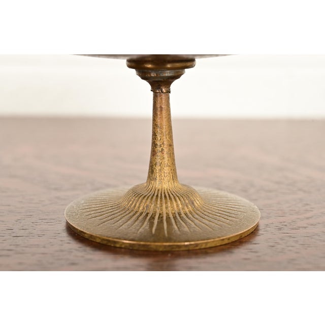 Metal Tiffany Studios New York Bronze Doré Pedestal Bowl or Compote Dish With Greek Key Design For Sale - Image 7 of 11