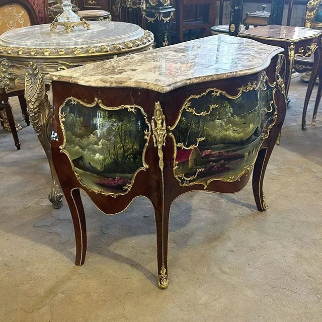 French Copper Marble Commode Louis XV Style Furniture For Sale - Image 4 of 4