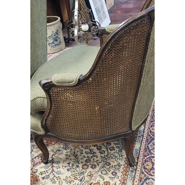 Pair French Double Cane 1950s Bergere Chairs For Sale - Image 4 of 13
