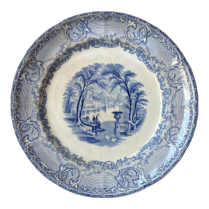 Antique Blue Transferware Plate Venus Pattern by Podmore Walker and Co Staffordshire, England