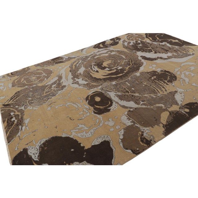 Rug & Kilim Rug & Kilim’s Mid-Century Modern Inspired Golden-Beige and Brown Wool and Silk Rug For Sale - Image 4 of 8