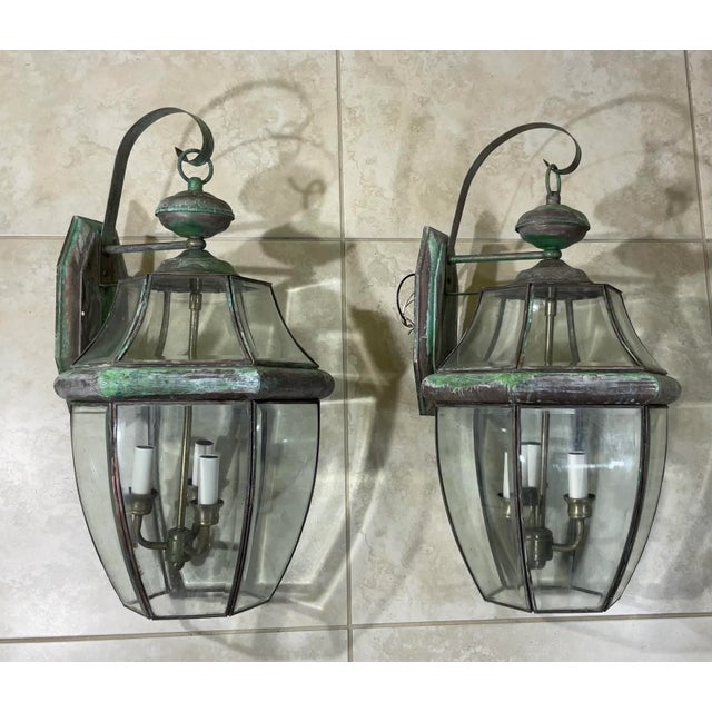 Brass Pair of Vintage Solid Brass Wall Lantern For Sale - Image 8 of 11