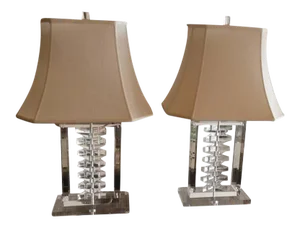 Karl Springer Style Hollywood Regency Lucite Stacked Table Lamps - A Pair