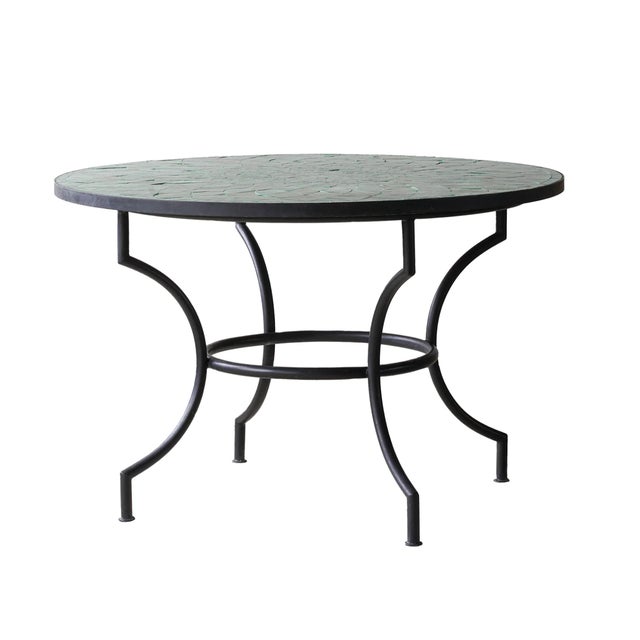 2020s Matthew Izzo Home Moroccan Zellige Tamegroute Green Tile and Iron Base 48" Round Bistro Table For Sale - Image 5 of 5