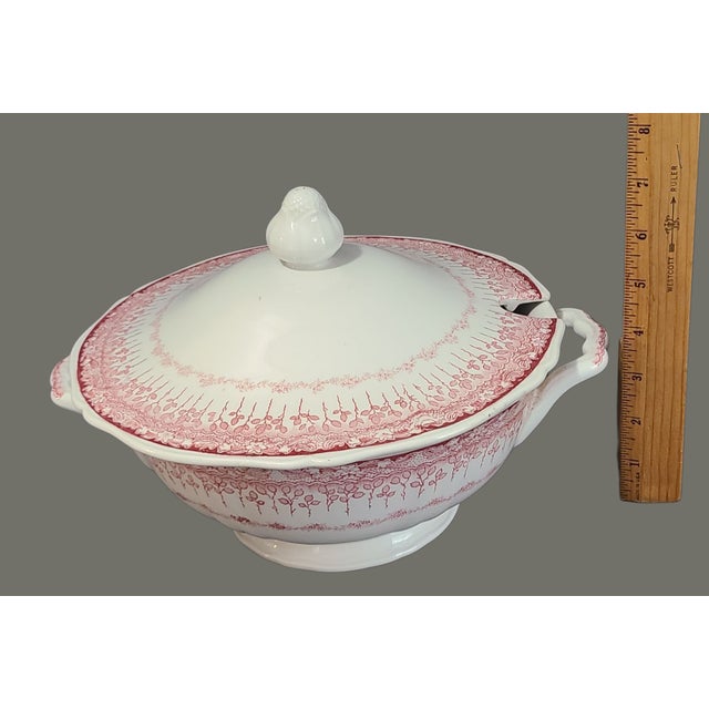 Traditional Vintage Laveno Italian Red Transferware Covered Soup Tureen For Sale - Image 3 of 7