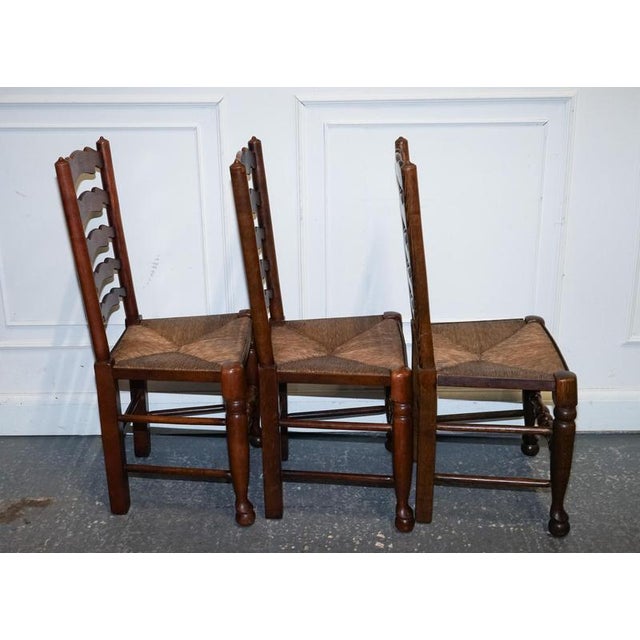 Antique English Rush Seat Ladderback Dining Chairs, 1910s, Set of 6 For Sale - Image 3 of 18