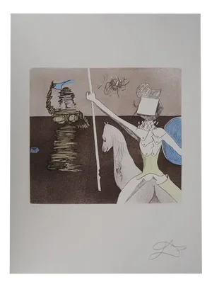 Salvador Dali, Don Quixote on the Road to Battle, Original Engraving