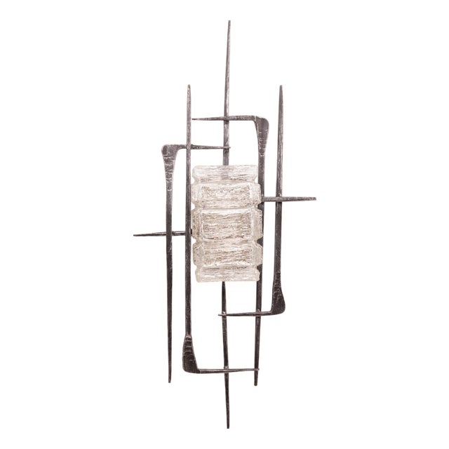 Vintage Brutalist Wrought Iron Wall Lamp, 1960s-1970s For Sale