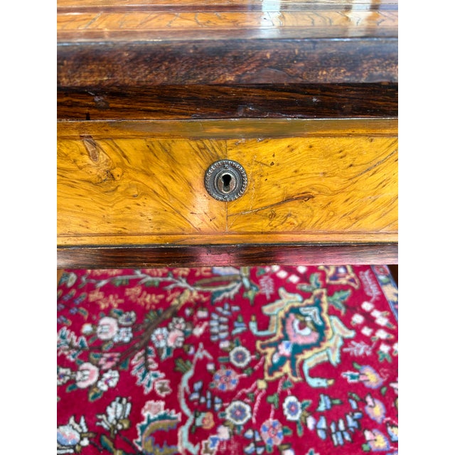 Neoclassical Mixed Wood Marquetry Italian Antique Writing Desk For Sale - Image 12 of 14