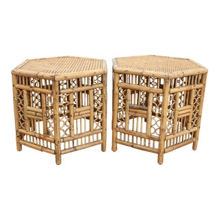 Pair of Vintage Brighton Pavilion Hexagonal Side Tables- Chinese Chippendale For Sale