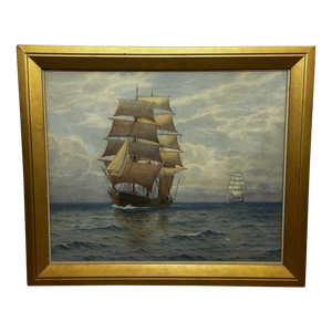Circa 1900 Seascape Watercolour Painting of a Barque Sailing Ship by Samuel John Milton Brown