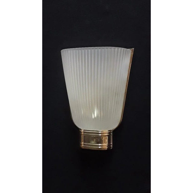 Ribbed Glass Sconce with Brass frame with horizontal bottom detail
