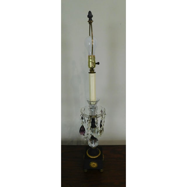 Glass French Empire Table Lamps With Fabric Shades, Turned Stems With Faceted Crystal Balls - a Pair For Sale - Image 7 of 12