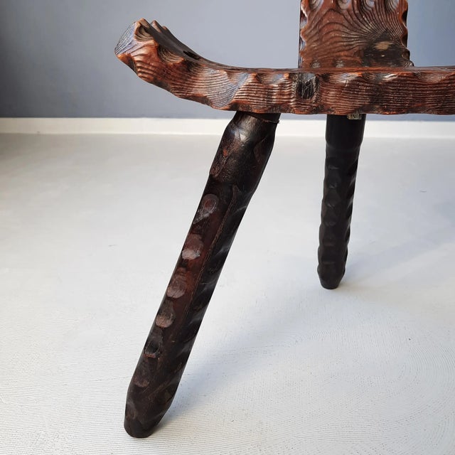 Brown Spanish Wooden Stool, 1960s For Sale - Image 8 of 10