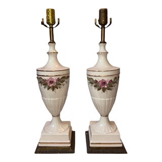 Antique Italian Floral Urn/Trophy Lamps - a Pair For Sale
