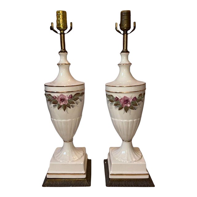 Antique Italian Floral Urn/Trophy Lamps - a Pair For Sale
