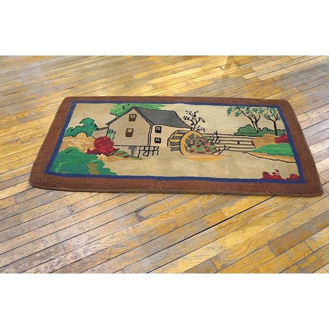 Antique American hooked rug, size: 2'5" x 4'9". Pictorial. American Hooked Rugs Contemporary American Hooked carpet...