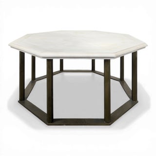Octagonal Coffee Table with Marble Top, 1940s For Sale