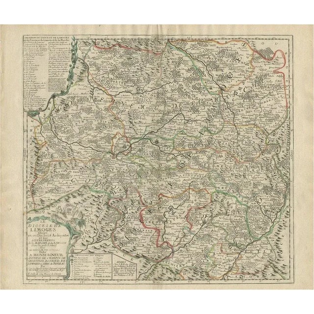 Antique Map of the Limoges Region in France, 1690 For Sale - Image 5 of 5