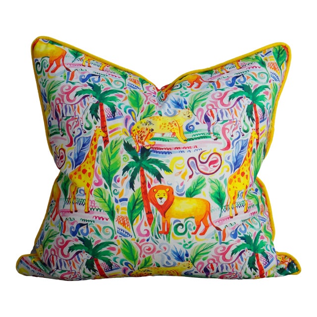 22" Journey in the Jungle in Kaleidoscope Pillow For Sale