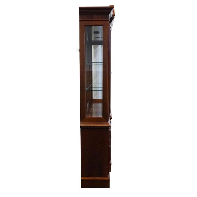 Ethan Allen 18th Century Mahogany Collection 70" Pierced Wood Pediment Lighted Display China Cabinet 22-6549 For Sale - Image 13 of 15