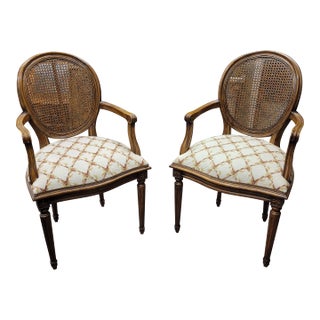 Pair of 1950s Fine Cane Back French Empire Arm Chairs For Sale