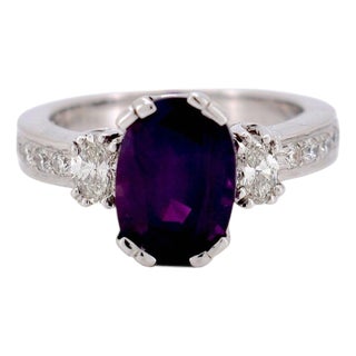 Late 20th Century Himalayan Purple Sapphire 3.79Cts No Heat & Diamond Three-Stone Ring, Size 7.25 For Sale