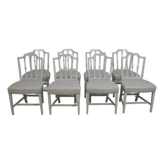 Set of 8 Vintage White Painted Dining Room Chairs For Sale