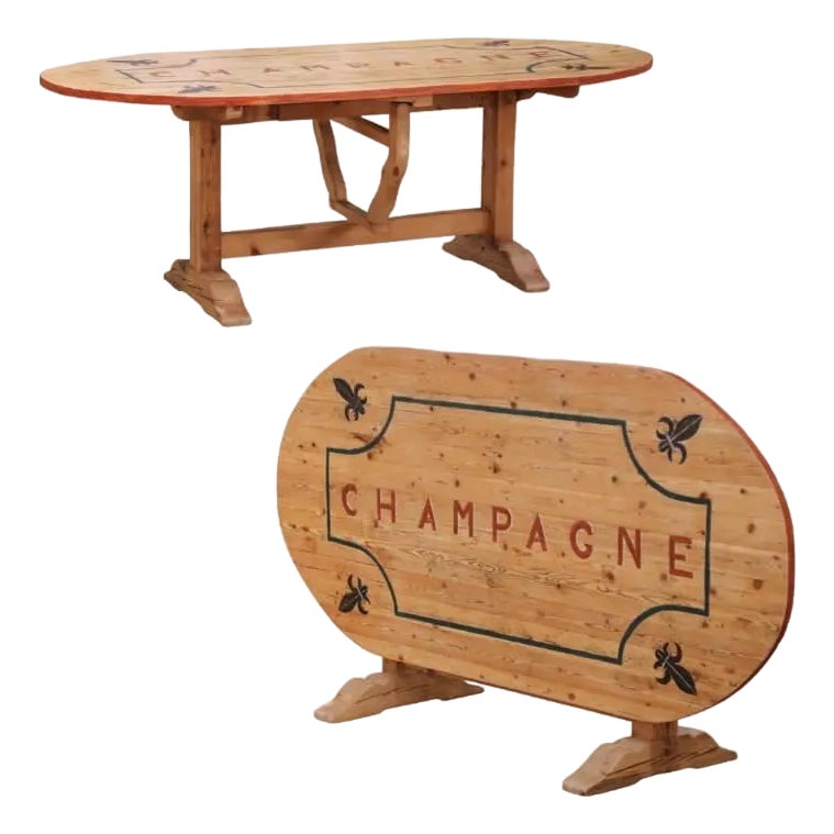 French Pine Folding Wine Tasting Table With “Champagne” and Fleurs De ...
