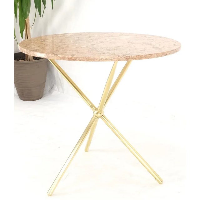 Machined Brass Tripod Base Rouge Round Marble Top Center Side Occasional Table For Sale - Image 11 of 13