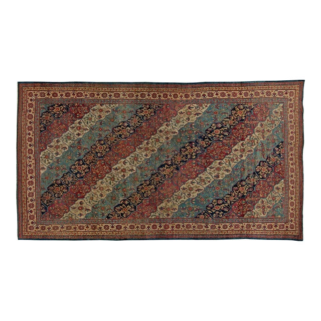 19th Century Kirman Bold Red, Dark and Light Blue Handwoven Wool Rug For Sale