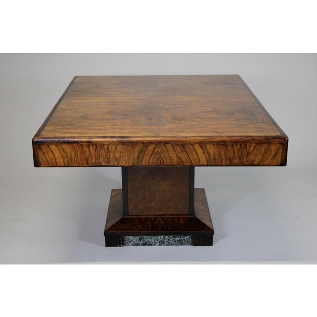 Art Deco Walnut Burl Dining Table with Marble Base Details, 1930s For Sale - Image 12 of 13