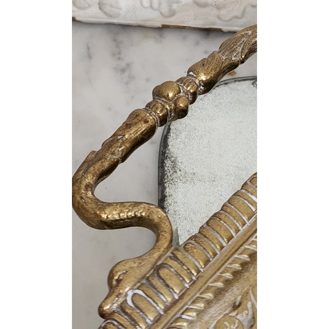Vintage Ornate Brass Pegasus Inkwell Tray With Glass Ink Insert For Sale - Image 9 of 18