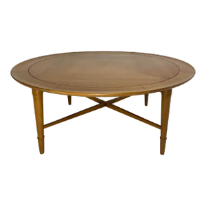 1950s Round Wood Coffee Table, Curved Edge by Heritage Henedon