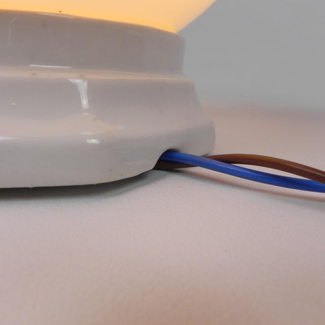 Art Deco Ceiling Lamp with Round Glass Ball and Porcelain Fixture, 1930s For Sale - Image 11 of 15