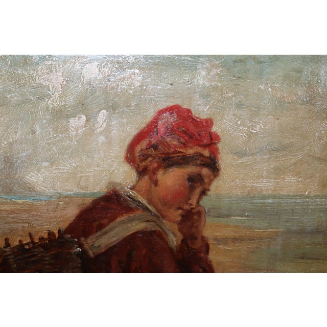 Red Beautiful Signed Oil on Board Early 1900s Era Painting of Young Woman For Sale - Image 8 of 12