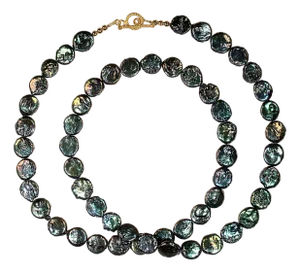 Ajd 28 Inch Iridescent Blue/Green Coin Pearl Necklace