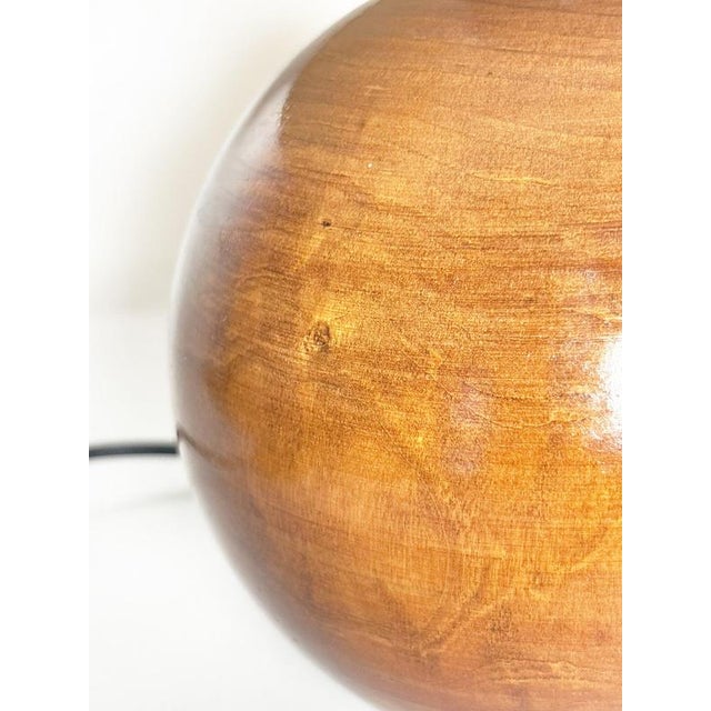 Round Wooden Table Lamps with Lampshades, France, 1970s, Set of 2 For Sale - Image 13 of 18