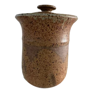 Vintage Hand-Thrown Speckled Organic Designed Ceramic Pot With Lid