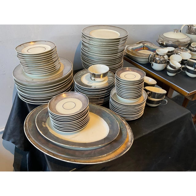 1940s 1940s Johann Haviland Bavaria Sterling Rimmed Dishes - 132 Pieces For Sale - Image 5 of 12