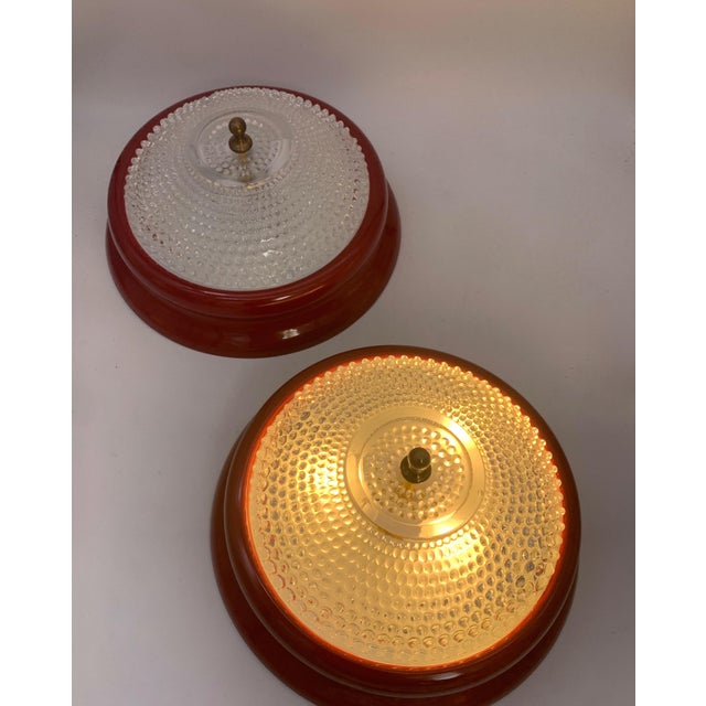 Red Ceiling Lamps in Glass and Metal, Italy, 1960s, Set of 2 For Sale - Image 6 of 6