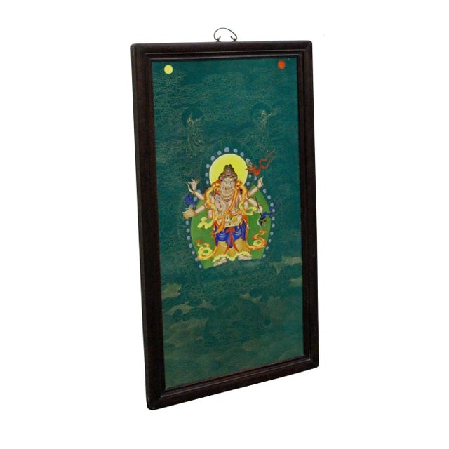 Chinese Porcelain Teal Blue Tibetan Deity Painting Wall Decor For Sale - Image 4 of 9