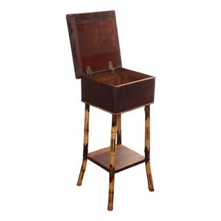 Antique Aesthestic Movement Stained Oak Sewing / Decorative Box on Bamboo Stand For Sale