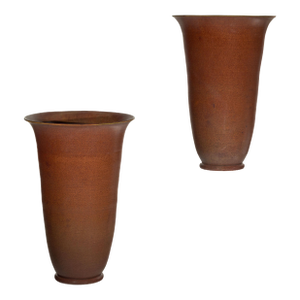 Artisan Ceramic Vases with Warm Brown Glaze and Subtle Red Undertones - A Pair