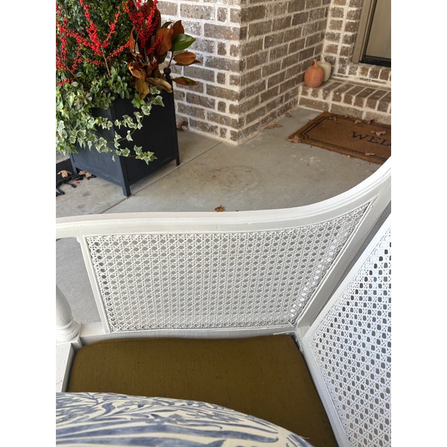 Vintage Hibriten Bernhardt Caned Armchair With Lee Jofa Oscar De La Renta Sameera Fabric For Sale - Image 11 of 18